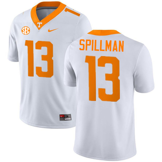 #13 Edwin Spillman UT Vols Jerseys,Tennessee Volunteers College Football Jerseys Stitched-White
